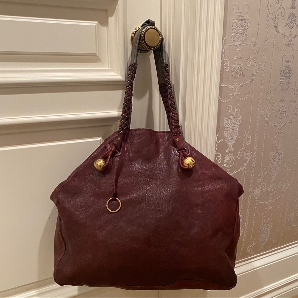 Chloe maroon tote with gold hardware